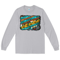 Moon Dust western aztec sunflowers turquoise cowhide background Long Sleeve Tee - BarkalooDesign