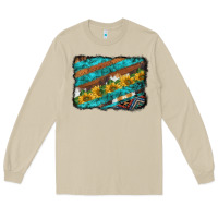 Mushroom western aztec sunflowers turquoise cowhide background Long Sleeve Tee - BarkalooDesign