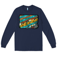 Navy western aztec sunflowers turquoise cowhide background Long Sleeve Tee - BarkalooDesign