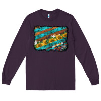 Plum western aztec sunflowers turquoise cowhide background Long Sleeve Tee - BarkalooDesign