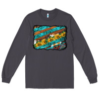 Smoke western aztec sunflowers turquoise cowhide background Long Sleeve Tee - BarkalooDesign