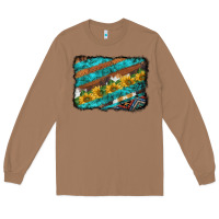 Toasted Coconut western aztec sunflowers turquoise cowhide background Long Sleeve Tee - BarkalooDesign