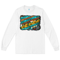 White western aztec sunflowers turquoise cowhide background Long Sleeve Tee - BarkalooDesign