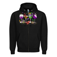 Black mardi gras wine glasses Zipper Hoodie - MaliasSmallBusiness