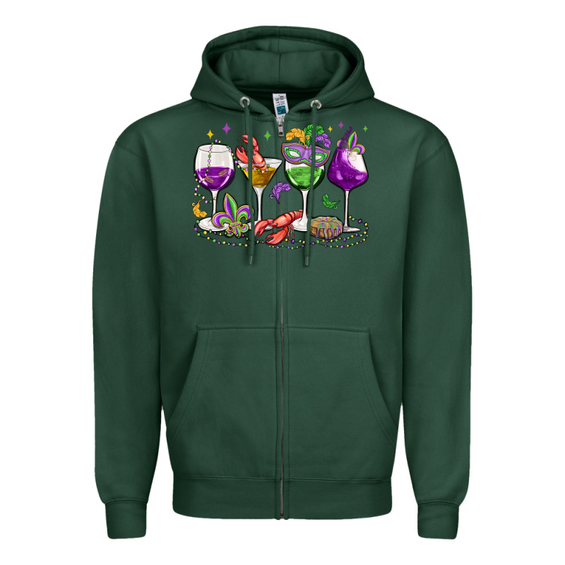 Mardi Gras Wine Glasses Zipper Hoodie by MaliasSmallBusiness | Teevron