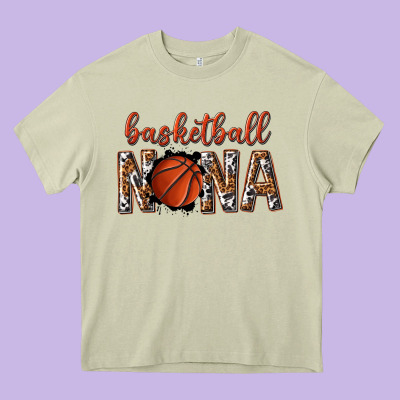 Basketball Nana With Leopard Heavy Core Tee Designed By Texasbilliewilder
