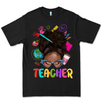 Black teacher afro messy bun Premium Tee - texasbilliewilder