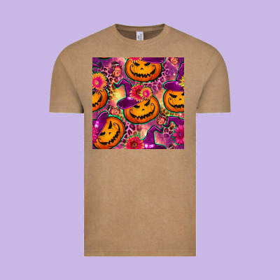 Halloween Witchy Pumpkin Seamless Pattern Vintage Tee Designed By Bundleandbundleshop