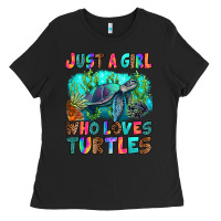 Black just a girl who loves turtles Ladies Tee - RanaPortraitStore