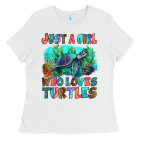 White just a girl who loves turtles Ladies Tee - RanaPortraitStore