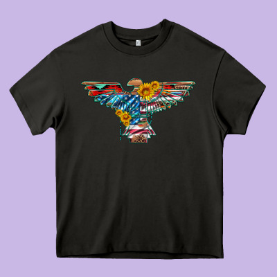 Thunderbird With Usa Flag And Sunflowers Heavy Core Tee Designed By Artiststas