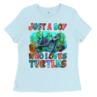 Baby Blue just a boy who loves turtles Ladies Tee - RanaPortraitStore