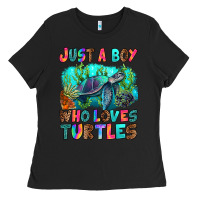 Black just a boy who loves turtles Ladies Tee - RanaPortraitStore