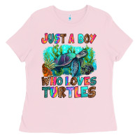 Bubblegum Pink just a boy who loves turtles Ladies Tee - RanaPortraitStore
