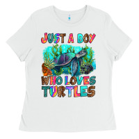 White just a boy who loves turtles Ladies Tee - RanaPortraitStore