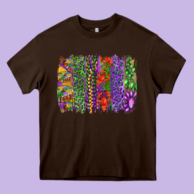 Heavy Core Tee Mardi gras brush strokes king cake and craw fish