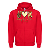 Red Peace love cure Bone Cancer Zipper Hoodie - NancyCooperArtShop