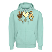 Seafoam Peace love cure Bone Cancer Zipper Hoodie - NancyCooperArtShop