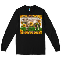 Black Western Charolais Bull With Sunflowers Long Sleeve Tee - LillyAllenDesigns