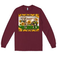 Burgundy Western Charolais Bull With Sunflowers Long Sleeve Tee - LillyAllenDesigns