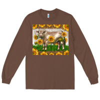 Chestnut Western Charolais Bull With Sunflowers Long Sleeve Tee - LillyAllenDesigns