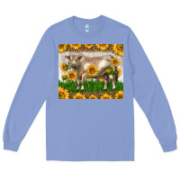 Colony Blue Western Charolais Bull With Sunflowers Long Sleeve Tee - LillyAllenDesigns
