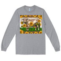 Heather Grey Western Charolais Bull With Sunflowers Long Sleeve Tee - LillyAllenDesigns