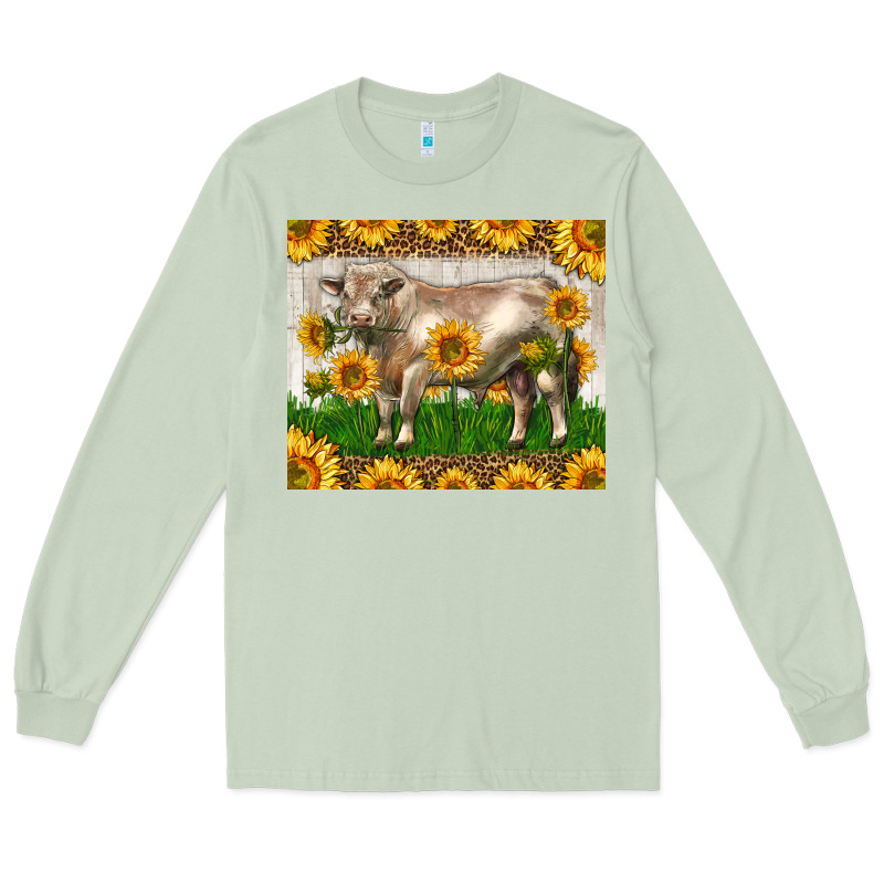 Western Charolais Bull With Sunflowers Long Sleeve Tee by LillyAllenDesigns | Teevron