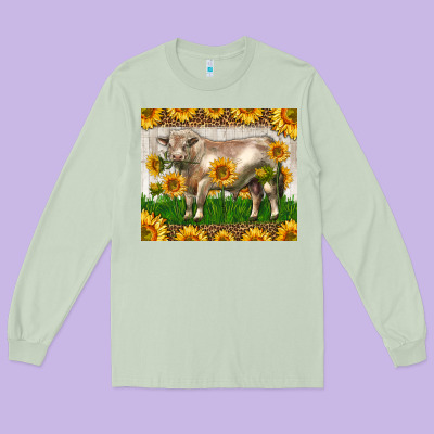 Western Charolais Bull With Sunflowers Long Sleeve Tee Designed By Lillyallendesigns
