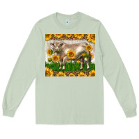 Matcha Western Charolais Bull With Sunflowers Long Sleeve Tee - LillyAllenDesigns
