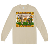 Mushroom Western Charolais Bull With Sunflowers Long Sleeve Tee - LillyAllenDesigns