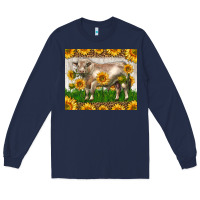 Navy Western Charolais Bull With Sunflowers Long Sleeve Tee - LillyAllenDesigns