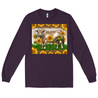 Plum Western Charolais Bull With Sunflowers Long Sleeve Tee - LillyAllenDesigns