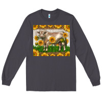 Smoke Western Charolais Bull With Sunflowers Long Sleeve Tee - LillyAllenDesigns