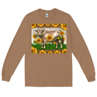Toasted Coconut Western Charolais Bull With Sunflowers Long Sleeve Tee - LillyAllenDesigns