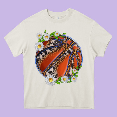 Basketball With Patterns And Daisies Heavy Core Tee Designed By Texasbilliewilder