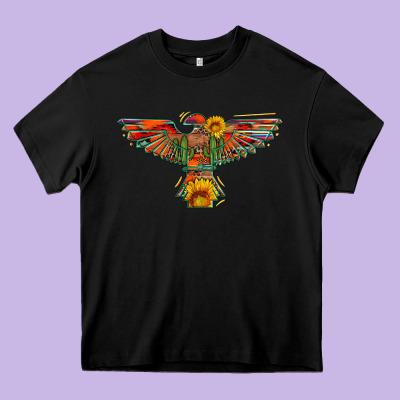 Thunderbird  Wild Soul With Sunflower Serape Aztec Heavy Core Tee Designed By Artiststas