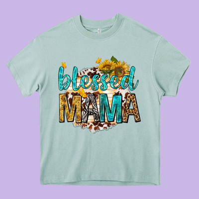Blessed Mama With Sunflowers Heavy Core Tee Designed By Texasbilliewilder