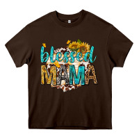 Chocolate Brown blessed mama with sunflowers Heavy Core Tee - texasbilliewilder