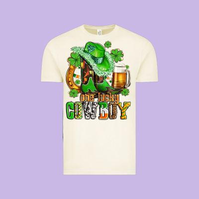 One Lucky  Cowboy With Hat And Boots Vintage Tee Designed By Adodesignshop