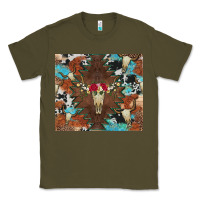 Army Green western floral bullskull cowhide and leopard Classic Tee - Artiststas