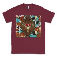 Burgundy western floral bullskull cowhide and leopard Classic Tee - Artiststas