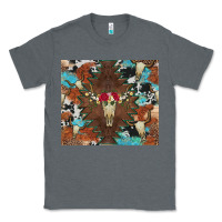 Charcoal Heather western floral bullskull cowhide and leopard Classic Tee - Artiststas