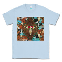 Dusty Blue western floral bullskull cowhide and leopard Classic Tee - Artiststas