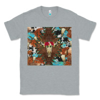Heather Grey western floral bullskull cowhide and leopard Classic Tee - Artiststas