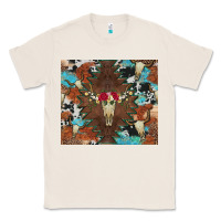 Natural western floral bullskull cowhide and leopard Classic Tee - Artiststas