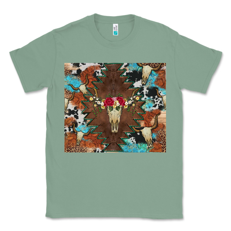 Western Floral Bullskull Cowhide And Leopard Classic Tee by Artiststas | Teevron