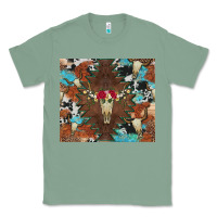 Sage western floral bullskull cowhide and leopard Classic Tee - Artiststas