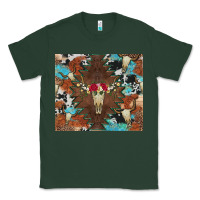 Sports Green western floral bullskull cowhide and leopard Classic Tee - Artiststas