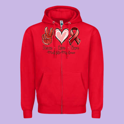Peace Love Cure Multiple Myeloma Zipper Hoodie Designed By Nancycooperartshop